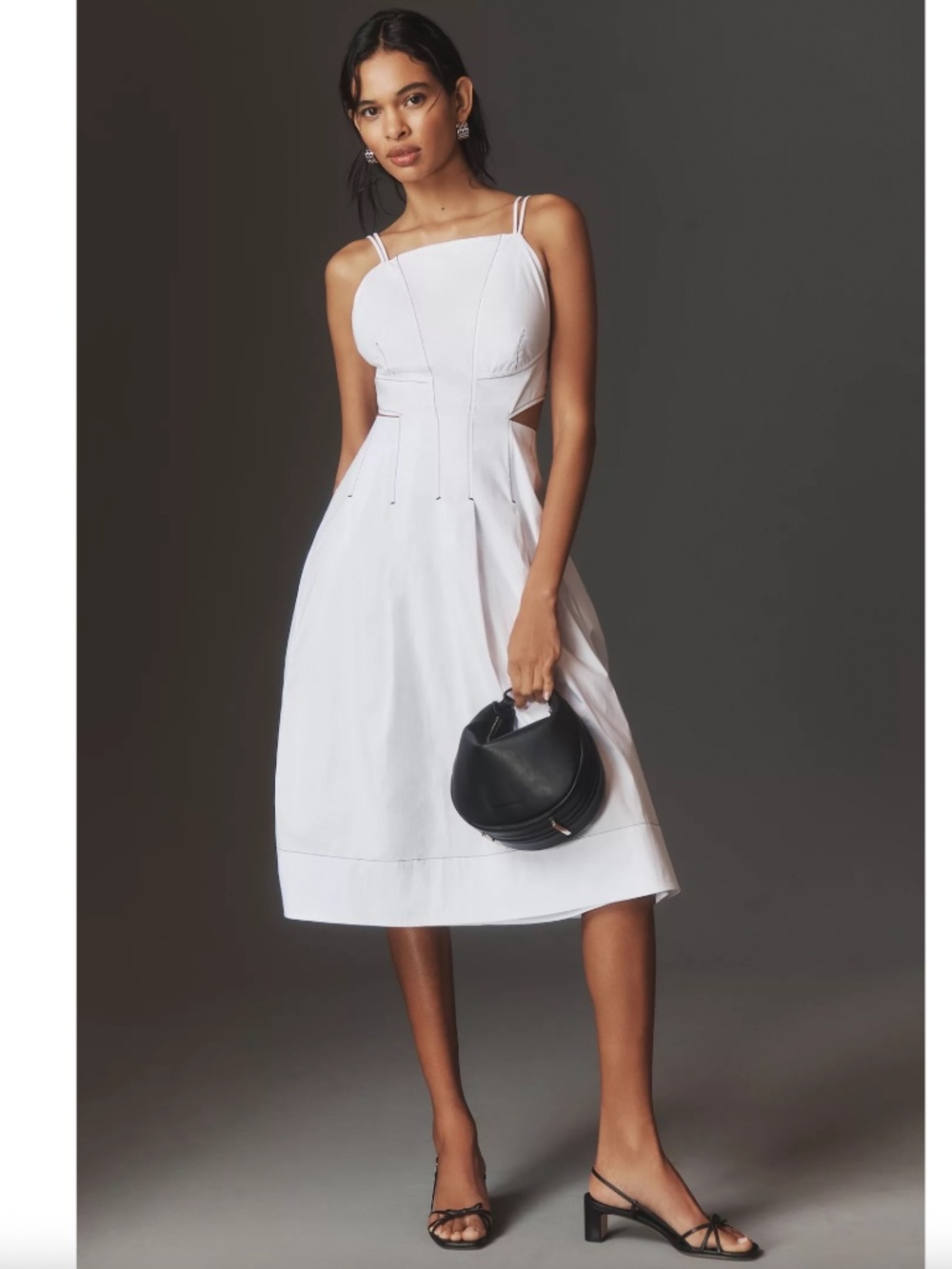 $178 NWT Anthropologie Strappy Square-Neck Apron Midi Dress Cut Out White 14